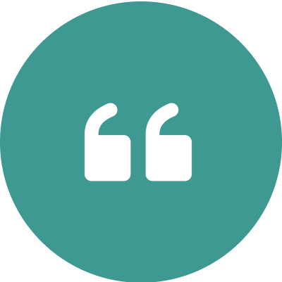 Group 9 White quotation marks on teal circle background.